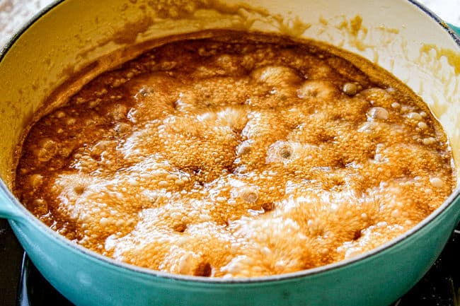 showing how to make caramel sauce by simmering caramel