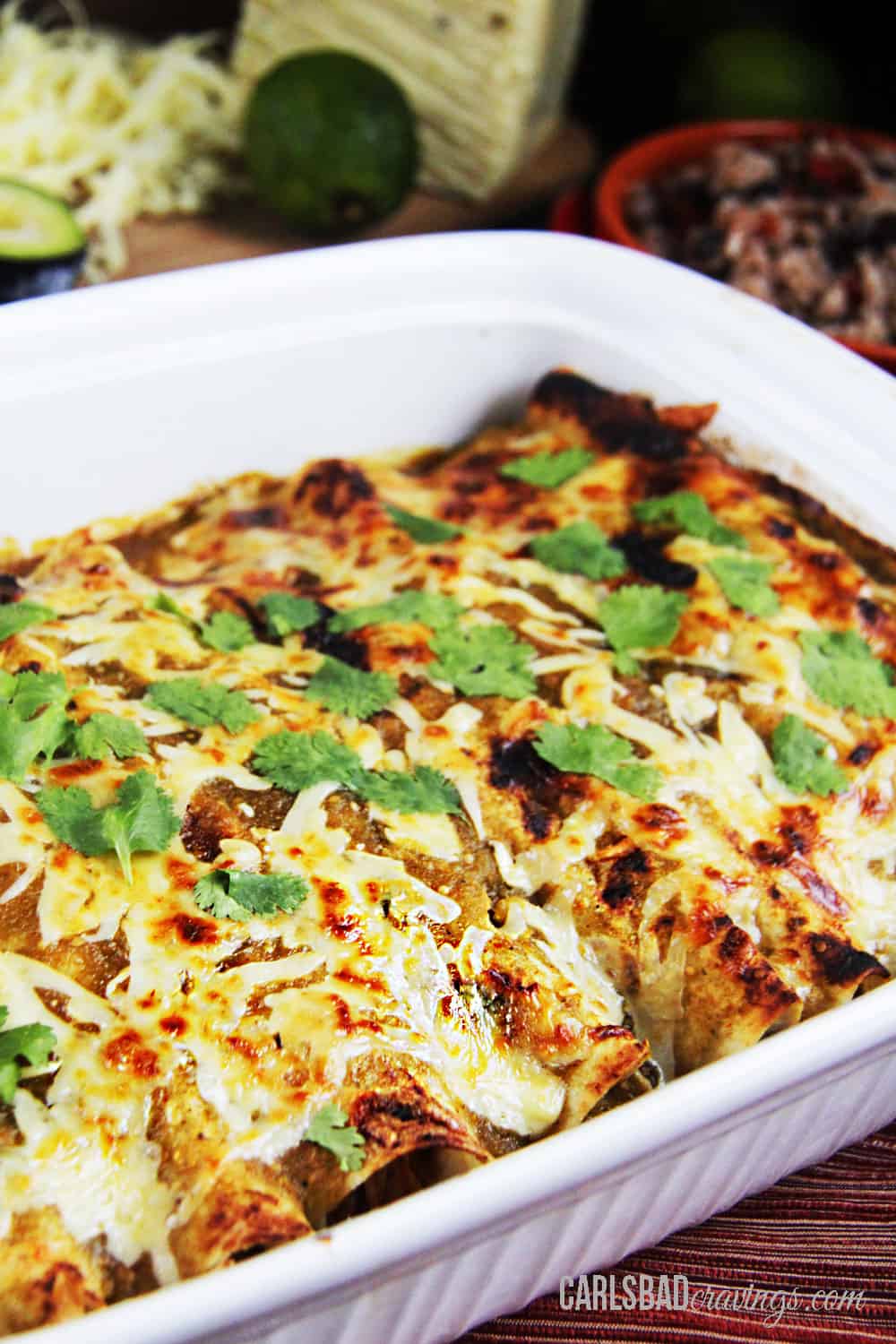 salsa verde chicken enchiladas with pepper jack cheese