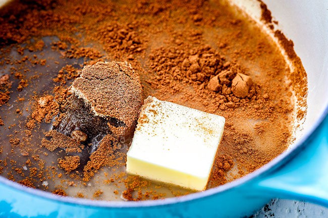 showing how to make apple syrup by adding water, cornstarch, brown sugar, butter and cinnamon to a saucepan