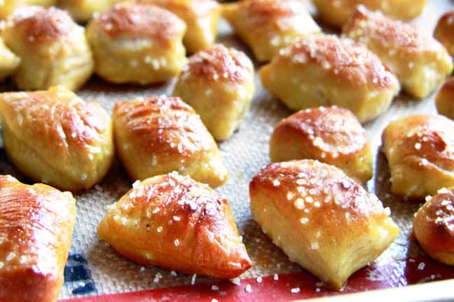 showing how to make Pretzel Bites by baking them on a nonstick mat