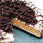 Cut out slice of Double Layer Pumpkin Cheesecake.
