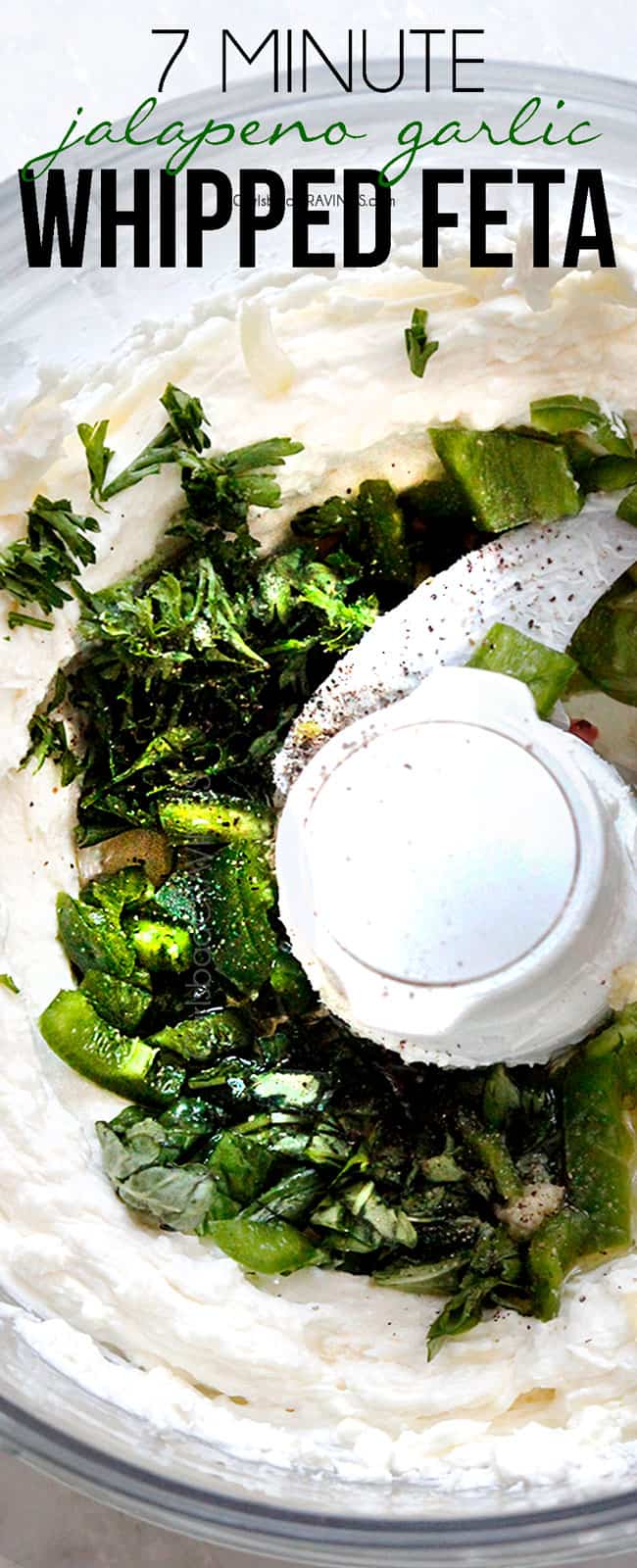 showing how to make whipped feta dip by mixing ingredients until smooth