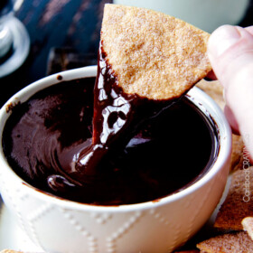 Cinnamon Crisps Recipe dipped in a delicious caramel sauce.