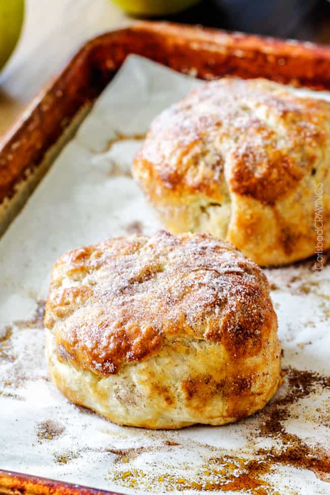 showing how to make apple dumplings recipe by baking dumplings until golden