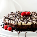 Creamy, rich chocolate mousse smothered with silky peanut butter whipped cream cradled in an Oreo crust. You won’t be able to stop eating this pie!