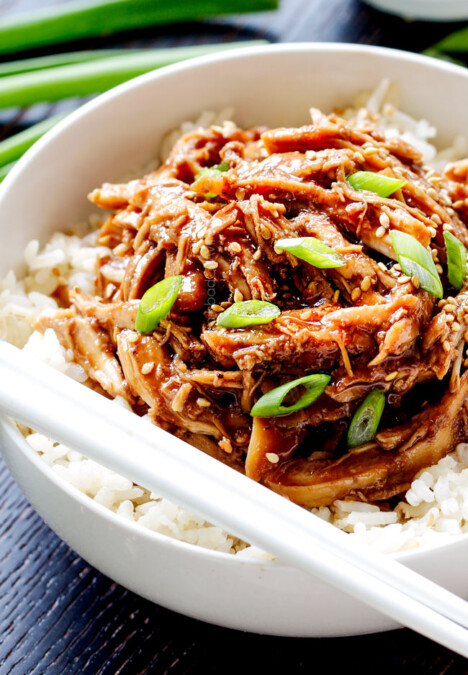 up close of sticky honey soy chicken thighs