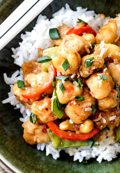 Skinny Honey Coconut Cashew Chicken Stir Fry - in your mouth in less than 30 minutes with most incredible coconut infused sweet and tangy sauce.
