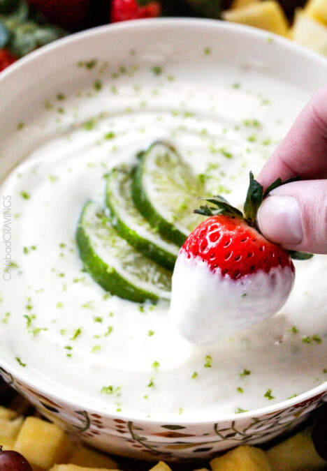 Key Lime Cheesecake Fruit Dip is smooth, creamy and the BEST way to eat fruit! Addictingly delicious make ahead snack or appetizer!