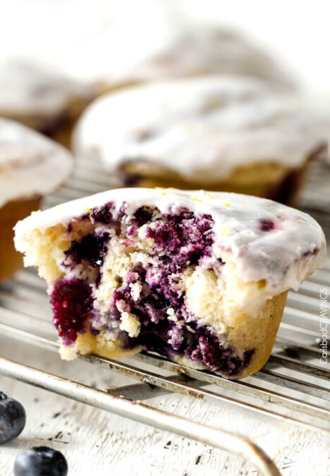 Everyone goes crazy over these cakey blueberry muffins! they are so incredibly moist, bursting with extra blueberries in every bite and the sweet and tangy Lemon Glaze is out of this world!