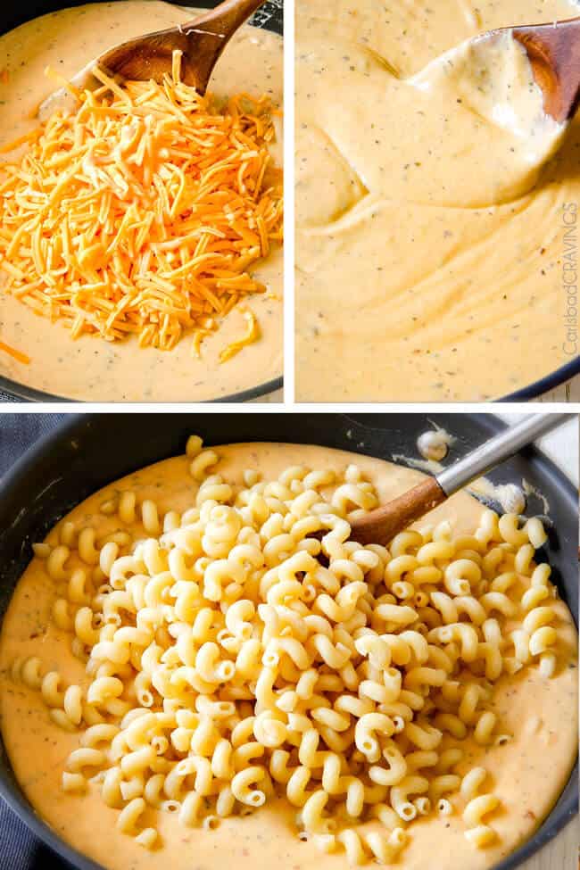 Showing how to melt cheese for Million Dollar Macaroni and Cheese.