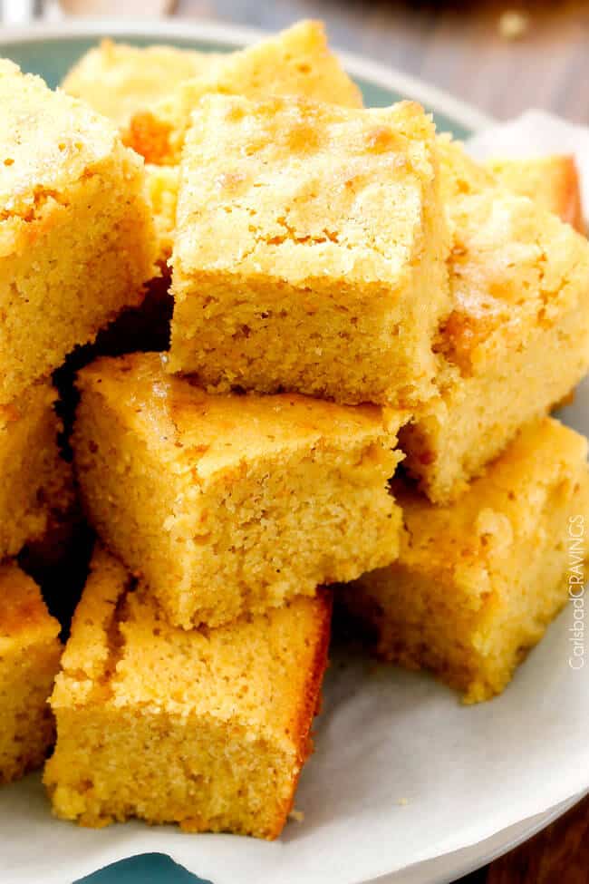 Sweet Cornbread recipe stacked on a plate