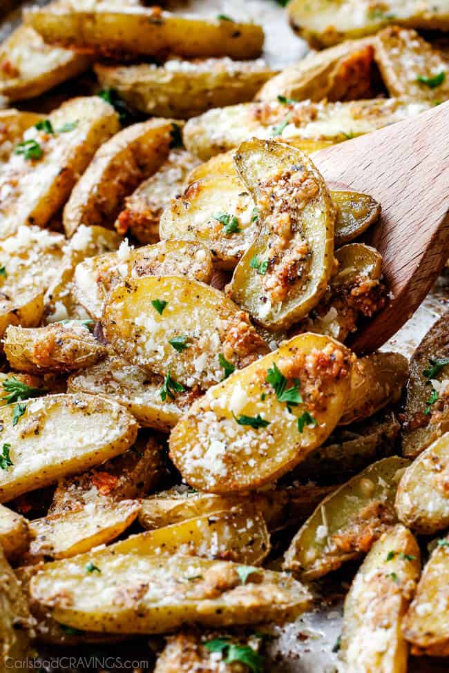 Easy baked Parmesan Fingerling Potato Fries with a crispy exterior and creamy buttery interior make the perfect appetizer, snack or side you won't be able to stop munching!