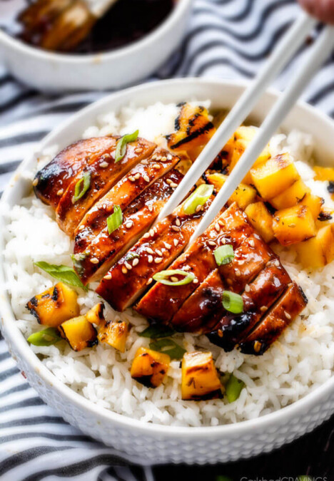 5 Minute prep Easy Teriyaki Chicken infused with Sweet Chili Sauce for added depth of flavor and YUM! The marinade doubles as the sauce for an easy family favorite that tastes better than takeout! My family loves this with rice and stir fried veggies and I love it on salad or in wraps!