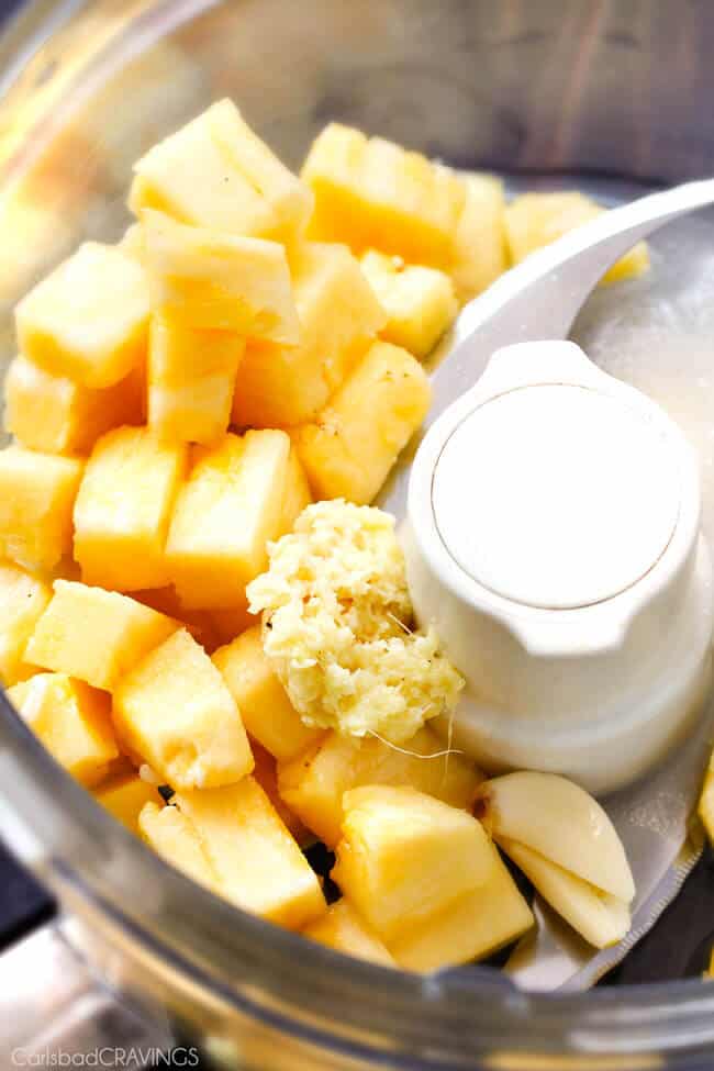 Preparing pineapple for Teriyaki Chicken Salad with Pineapple Sesame Dressing