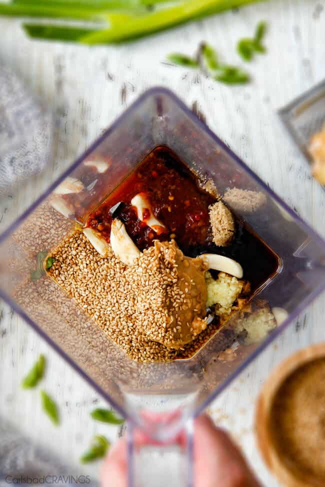 30 Minute Peanut Sesame Noodles (with Chicken and Veggies) - super quick and easy meal all in one with the most amazing creamy peanut sesame sauce you will crave for days! Showing how to make sesame sauce with peanut butter in the blender