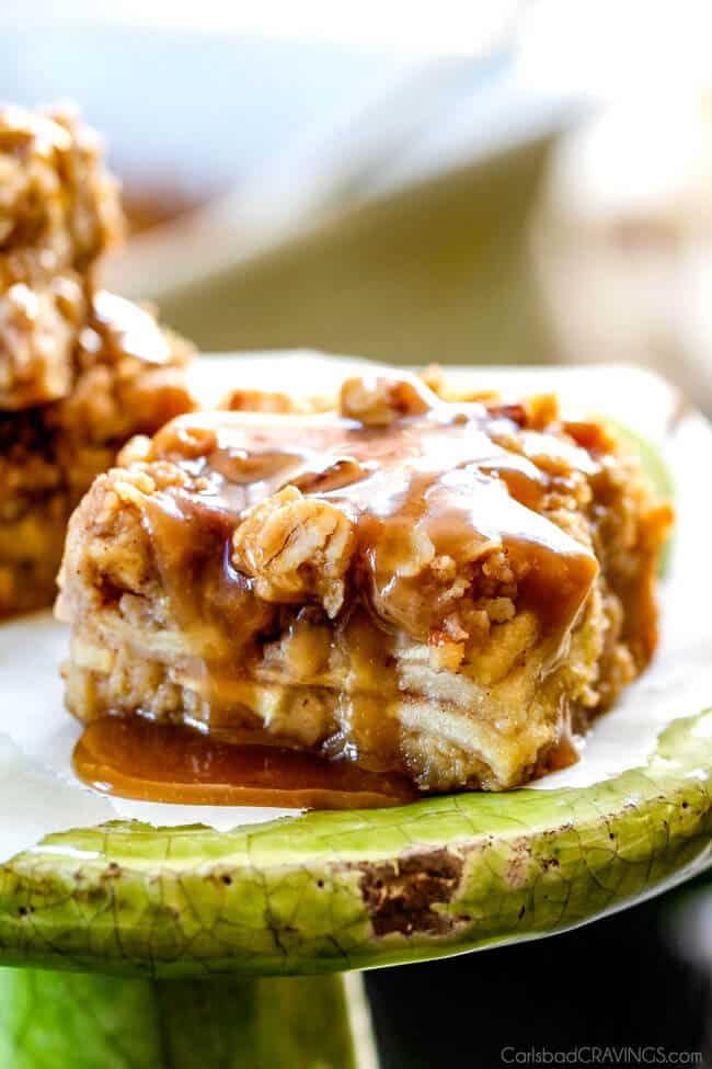 Salted Caramel Apple Pie Blondies with carmel sauce.