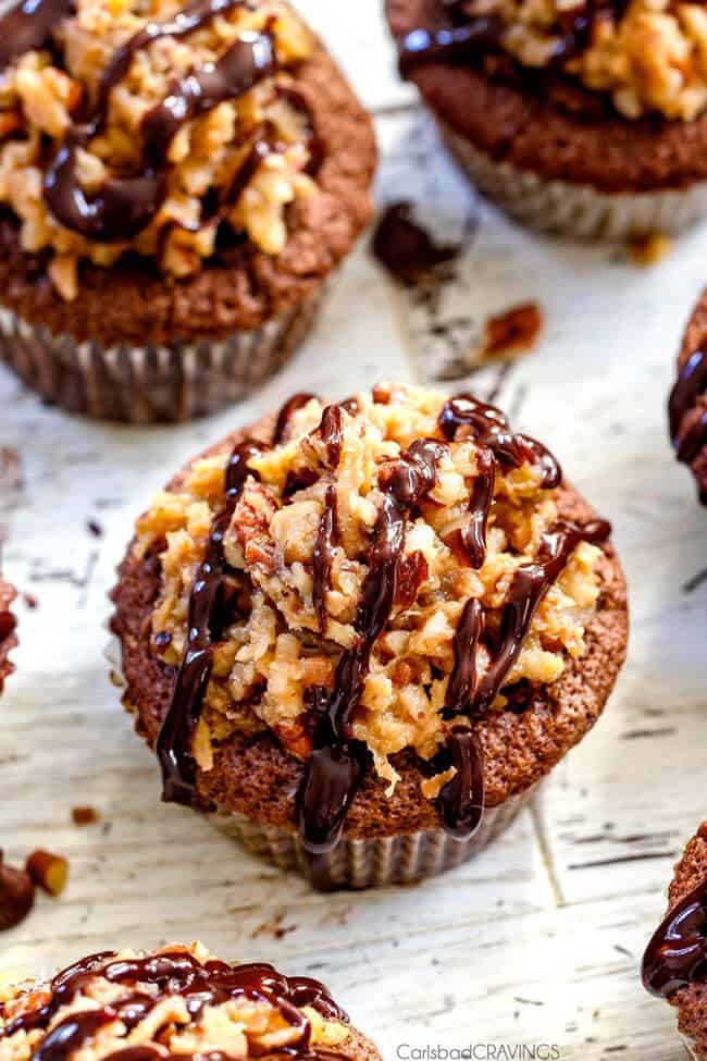 up close of the best German Chocolate Cupcakes