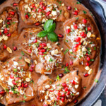 One pan, 30 minute Asian Pomegranate Coconut Chicken Skillet is one of my favorite sweet, savory tangy, sauces ever! I am so in love with the flavors and ease of this dish! #30minutemeals