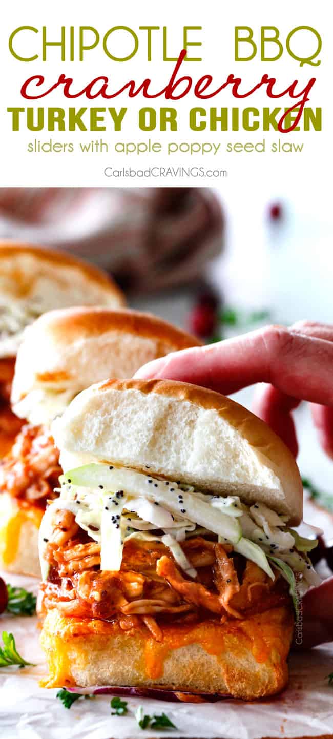 up close of Thanksgiving Turkey Sliders with pulled turkey