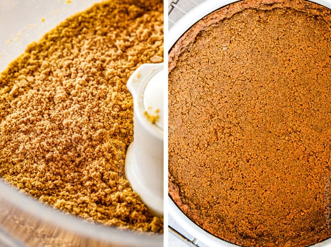 Showing how to make the crust for the Cranberry Eggnog Cheesecake.