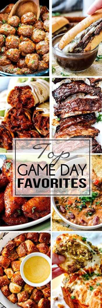 Top Game Day Recipe Favorites from dips to meatballs and from appetizers to main dishes! You are guaranteed to find some of the BEST football party recipes right here!