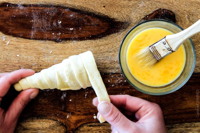 Showing how to wrap a Puff Pastry Cannoli Cones.