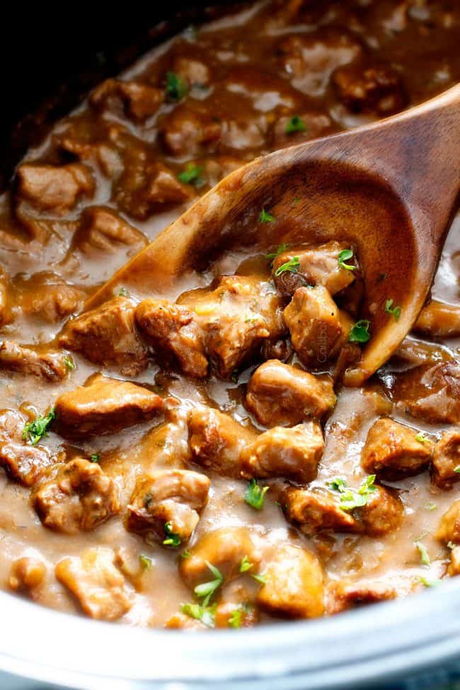 Ridiculously tender, Homemade Slow Cooker Beef Tips and Gravy (without any “cream of” anything!) is richly satisfying, comforting and flavorful and the perfect make ahead meal for busy weeknights! I also love serving it for special occasions or holidays because it is so easy, make ahead and super easy to double or triple the recipe!