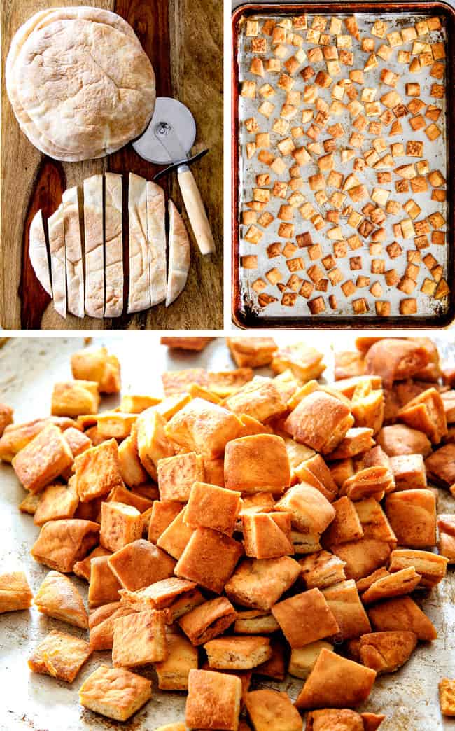 The BEST Greek Chicken Salad loaded with crazy delicious Pita Croutons and creamy Tzatziki Dressing! Its like a deconstructed gyro you will crave for days!