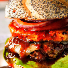 Amazingly juicy Hawaiian Burgers BURSTING with flavor, smothered in Havarti cheese, more Hawaiian Sauce and topped with caramelized pineapple. This might be the best burger. EVER!