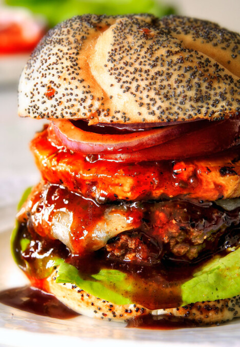 Amazingly juicy Hawaiian Burgers BURSTING with flavor, smothered in Havarti cheese, more Hawaiian Sauce and topped with caramelized pineapple. This might be the best burger. EVER!