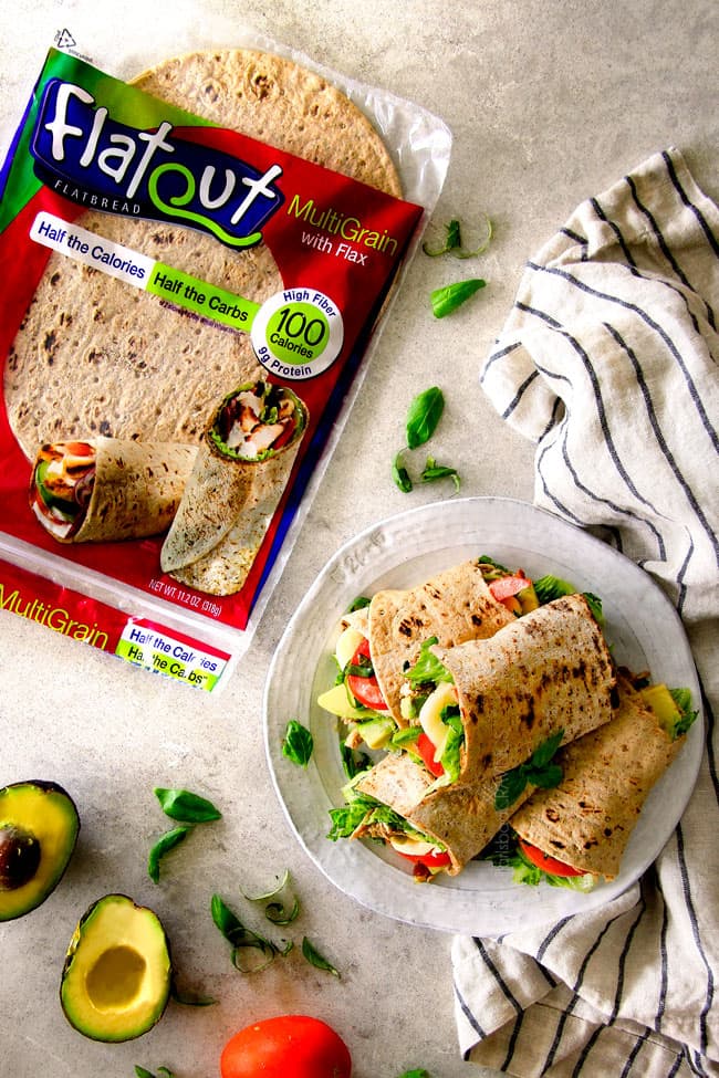 15 MINUTE Avocado Caprese Chicken Wraps ย - I am completely addicted to these wraps and they are totally easy and healthy! they are loaded with the most amazing balsamic chicken, juicy tomatoes, milky mozzarella, creamy avocadoes, crunchy romaine, fresh basil and crispy bacon all wrapped in a soft flatbread. ย seriously, to die for!ย