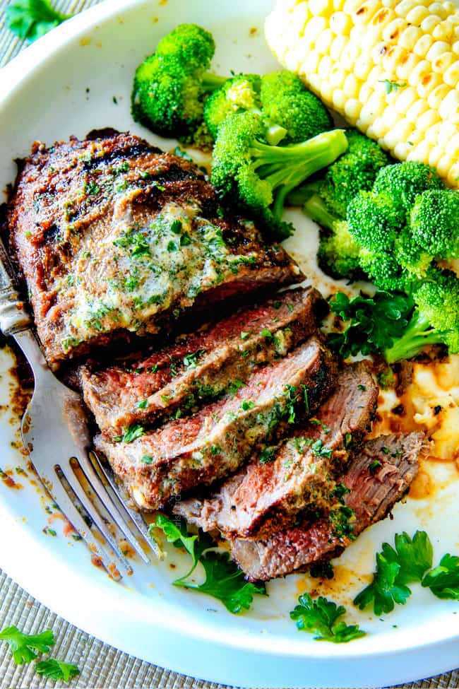 Spice Rubbed Steaks with Herb Butter (grill or pan seared) with a caramelized seasoned crust and the most amazing rich and bright Herb Butter with STEP BY STEP instructions, tips and tricks! ย This easy Steak Spice Rub alone is out of this world!ย