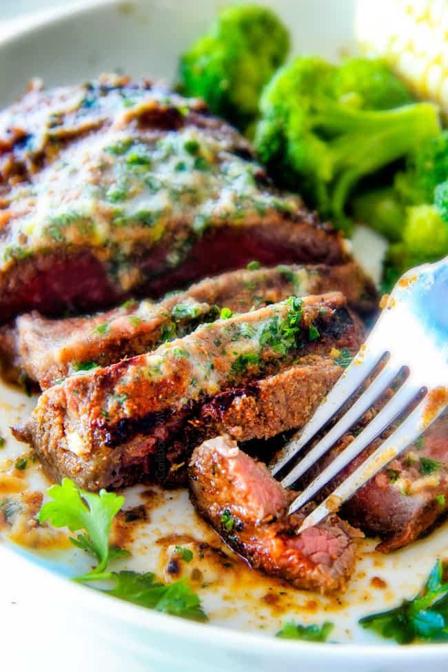 Spice Rubbed Steaks with Herb Butter (grill or pan seared) with a caramelized seasoned crust and the most amazing rich and bright Herb Butter with STEP BY STEP instructions, tips and tricks! ย This easy Steak Spice Rub alone is out of this world!ย