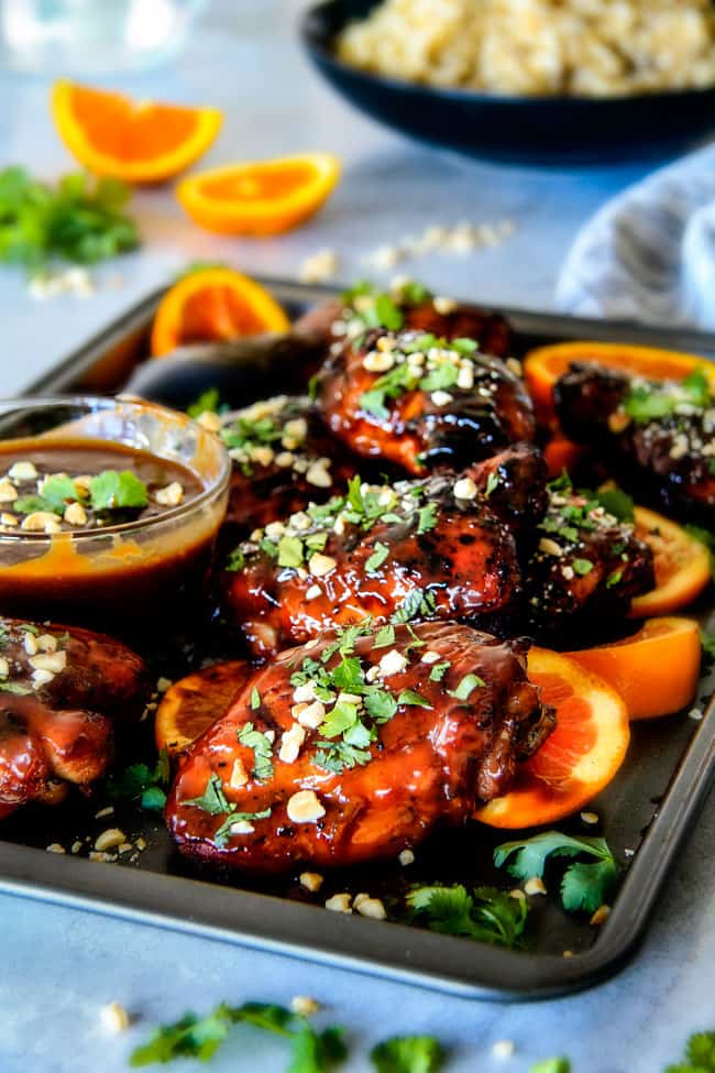 this Thai Orange Peanut Chicken (Grilled or Baked) is phenomenal! ย Its one of my favorite sweet, tangy savory chicken recipes ever! ย the chicken is soooooo juicy and the sauce is out of this world!ย