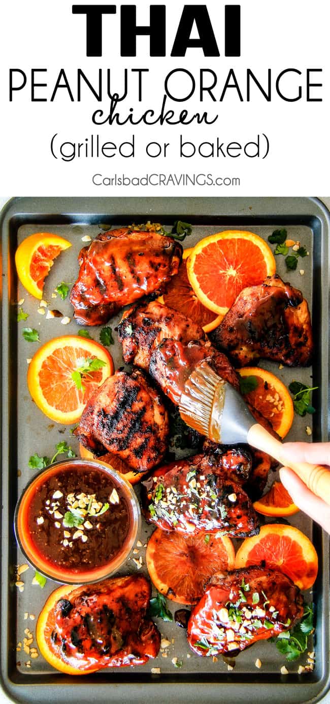 this Thai Orange Peanut Chicken (Grilled or Baked) is phenomenal!  Its one of my favorite sweet, tangy savory chicken recipes ever!  the chicken is soooooo juicy and the sauce is out of this world! 