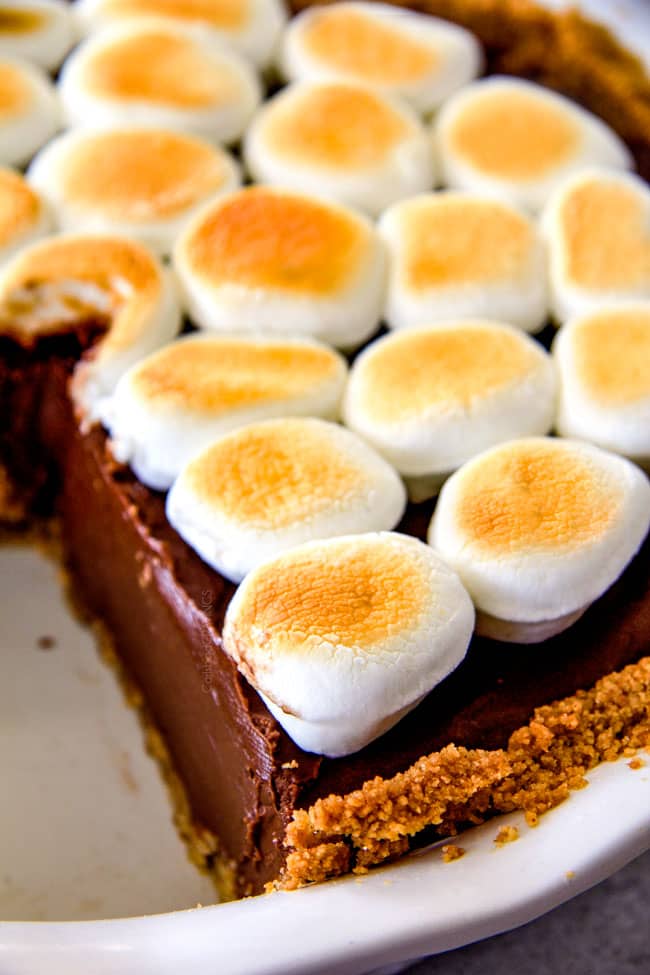 Nutella S'mores Pie with marshmallow on top.