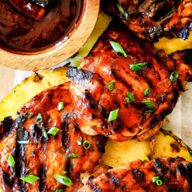 Juicy, smokey, sweet and tangy, Mesquite Pineappleย BBQ Chicken smothered in the most wonderful homemade Pineapple BBQ sauce is irresistibly delicious and couldn't be easier!ย