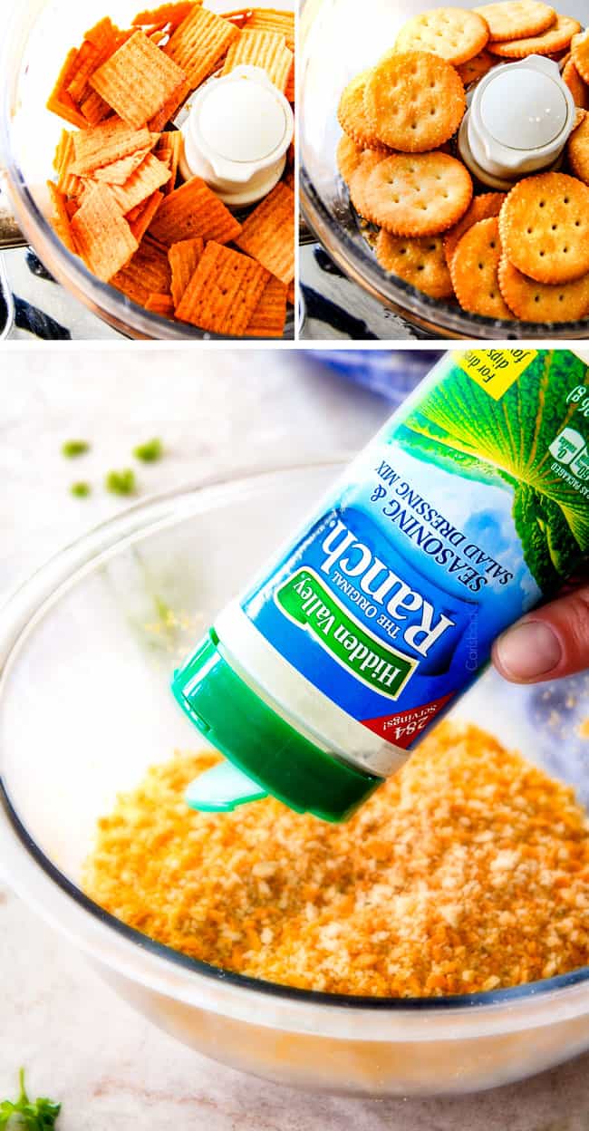 Showing how to make Baked Cheddar Ranch Chicken Tenders.