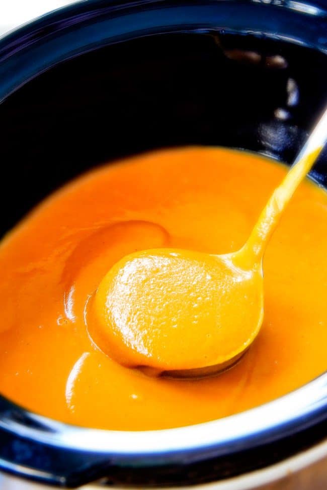 this SUPER creamy Slow Cooker Chipotle Sweet Potato Soup is AMAZING! Its loaded with flavor, vegan, crazy healthy and so easy! Definitely one of my new favorite soups!