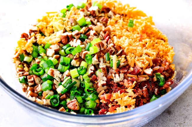 Mixing ingredients for Bacon Ranch Cheese Ball.