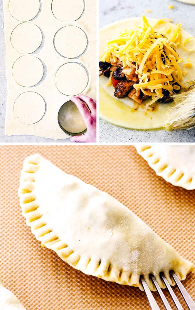 Showing how to stuff Chipotle Chicken Empanadas.