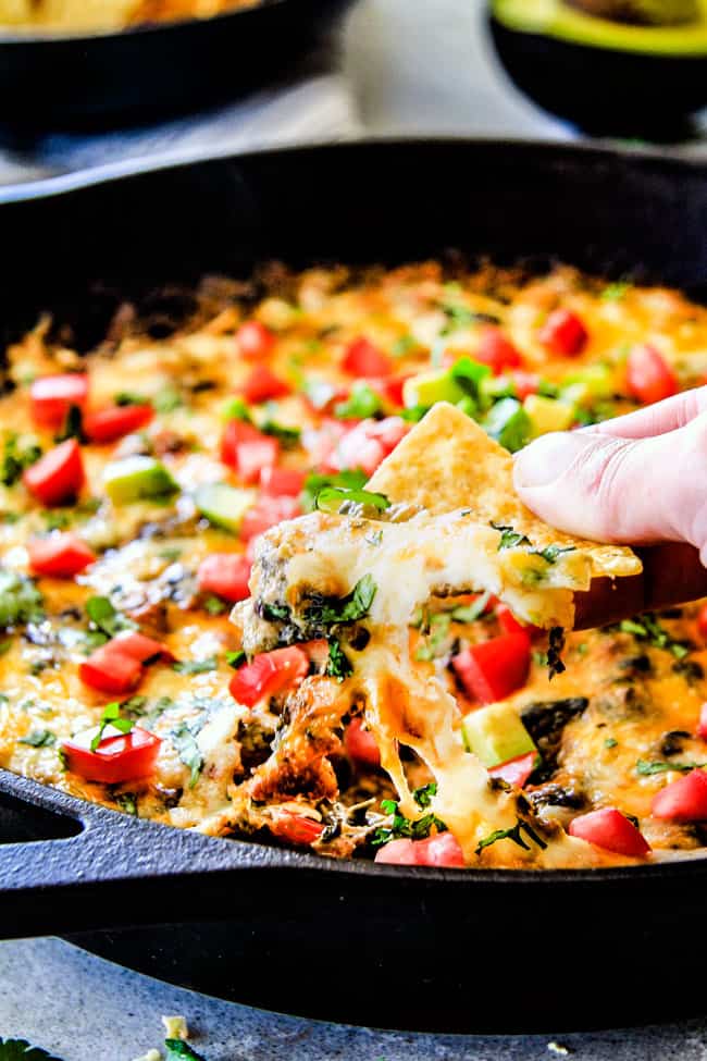 Cheesy Mexican Spinach Dip showing layers.