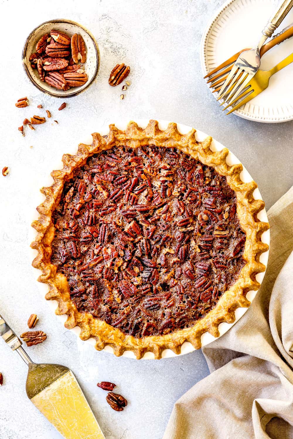 top view of homemade pecan pie