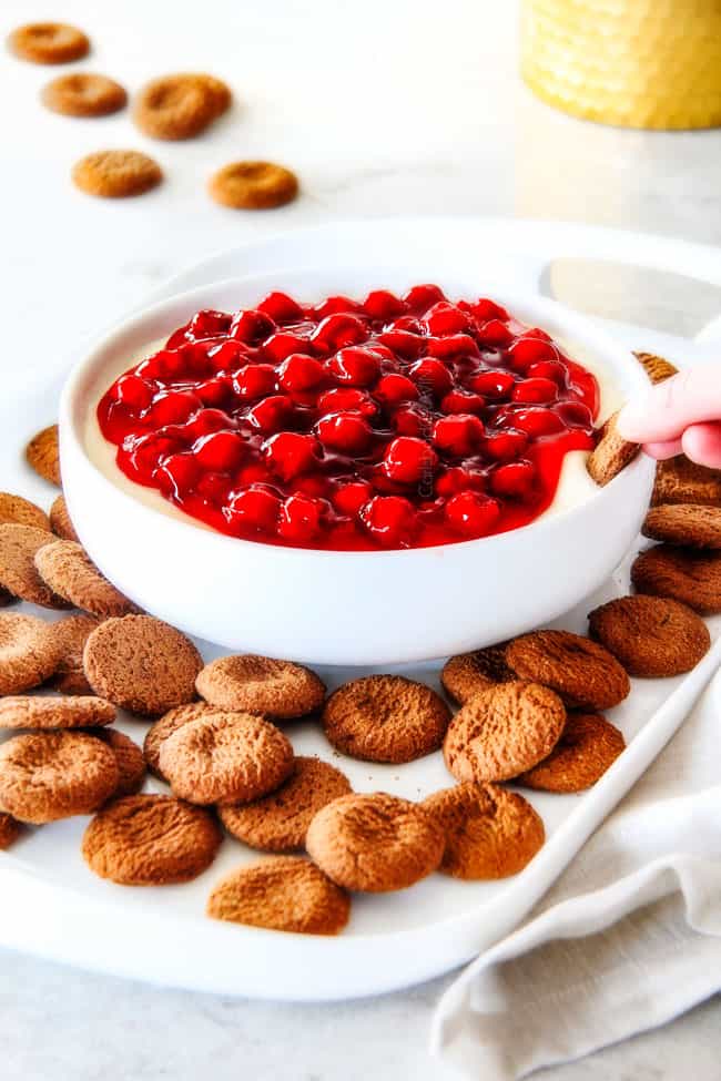 Cherry Cheesecake Dip with gingersnap cookies.