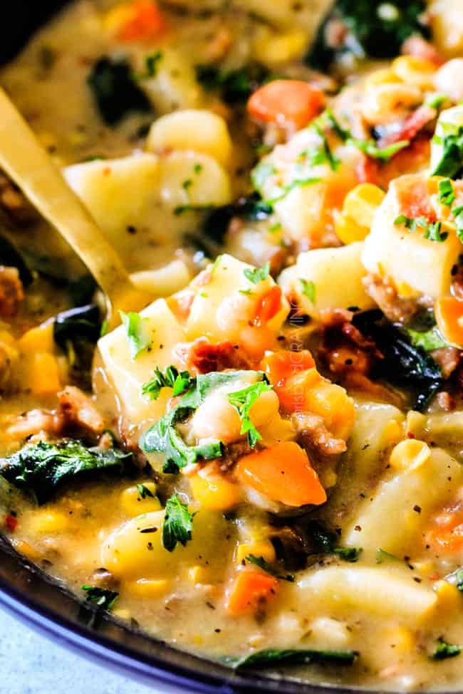 This one pot Loaded Zuppa Toscana Soup is truly better than Olive Garden's - by a long shot!ย It's creamy, comforting. makes great leftovers and my family LOVES it!ย ย