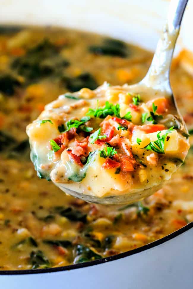 This one pot Loaded Zuppa Toscana Soup is truly better than Olive Garden's - by a long shot!ย It's creamy, comforting. makes great leftovers and my family LOVES it!ย ย