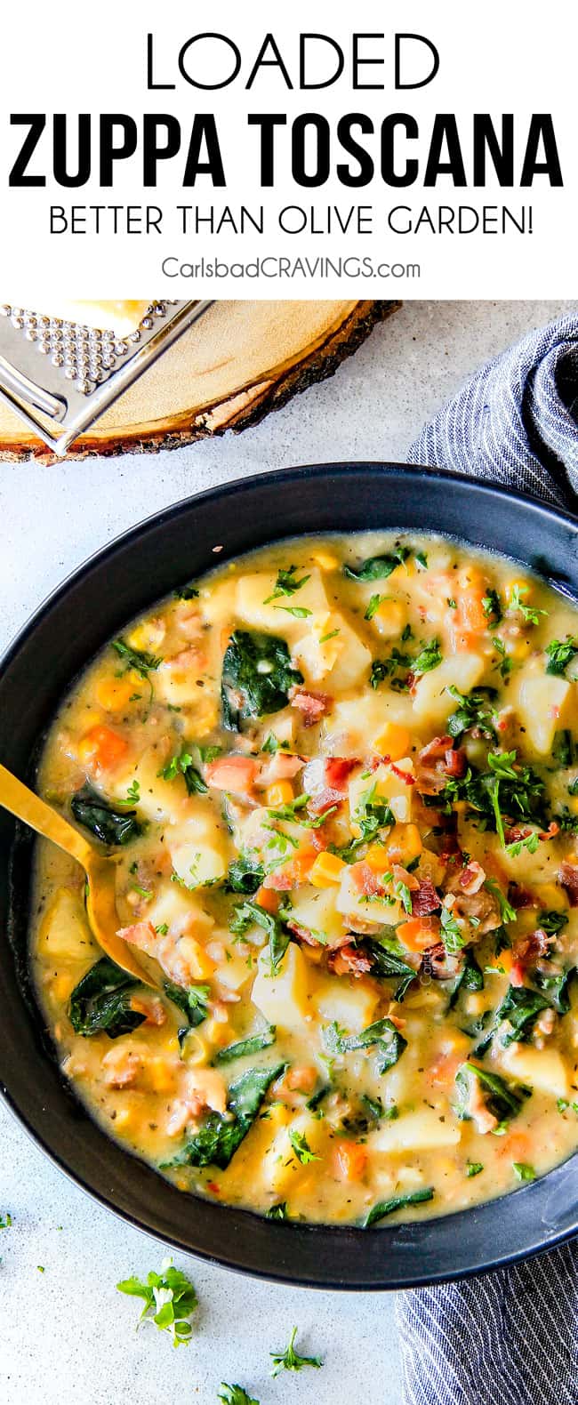 This one pot Loaded Zuppa Toscana Soup is truly better than Olive Garden's - by a long shot!ย It's creamy, comforting. makes great leftovers and my family LOVES it!ย ย