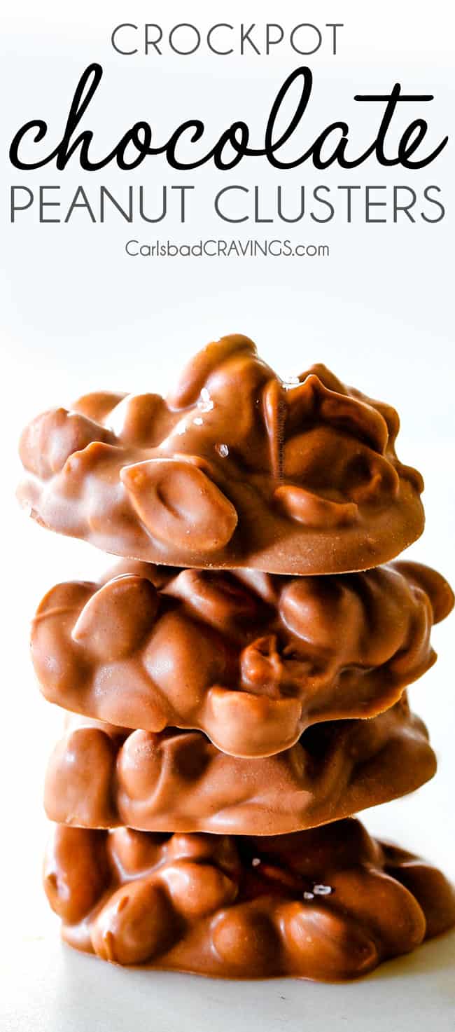 FOOL PROOF Crockpot Chocolate Peanut Clusters are not only crazy delicious but are SO easy!ย They make the best make ahead, stress free gifts!ย This post also includes tips and tricks to make them successful every time!