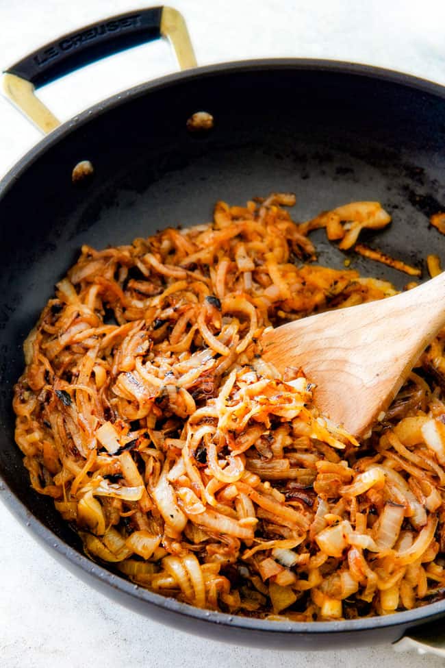 ย This French Onion Cheese Fondue with rich, deeply caramelized onions and bubbling Gruyere and Smoked Gouda is a party MUST!ย Its easy to prepare, crazy delicious and the hit of every party!ย