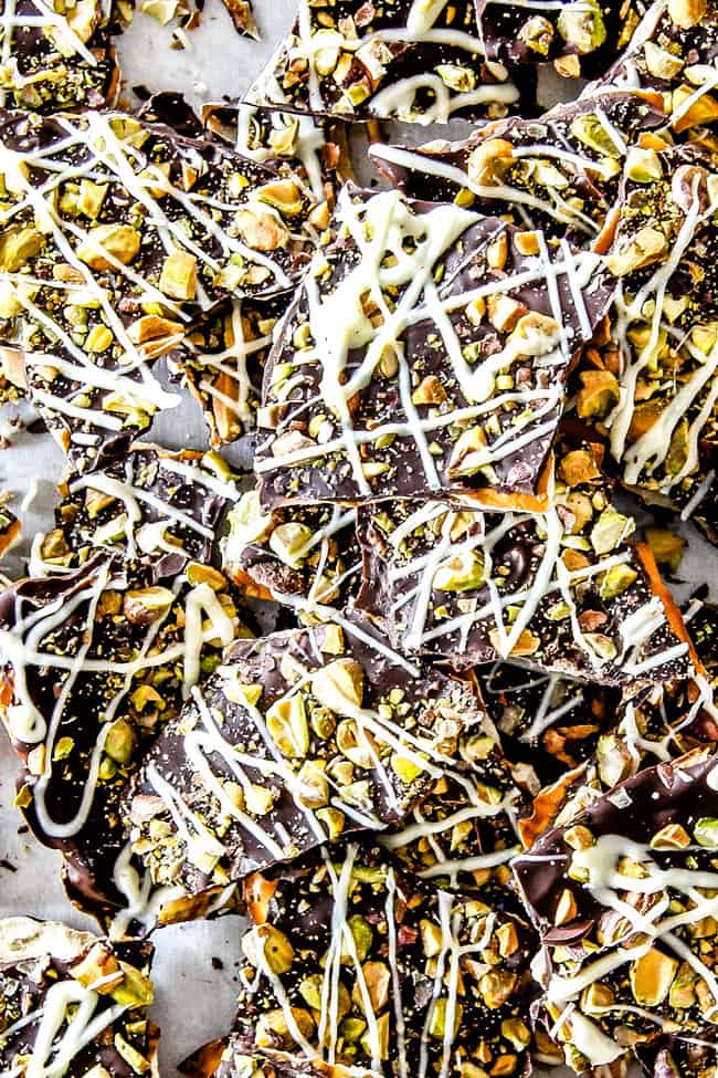 Ridiculously EASY Pistachio Chocolate Pretzel Bark is the best pretzel bark recipe I have ever made - perfect for holiday gifts!ย It's easy, stress free, make ahead and everyone looooooves it!